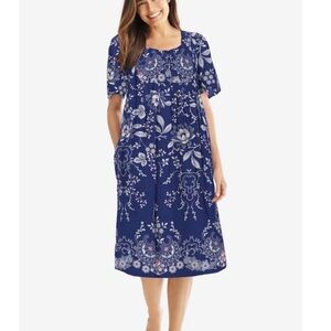 Only Necessities Women's Plus Sz 4X Petite Bib Front Lounger Dress Or Nightgown